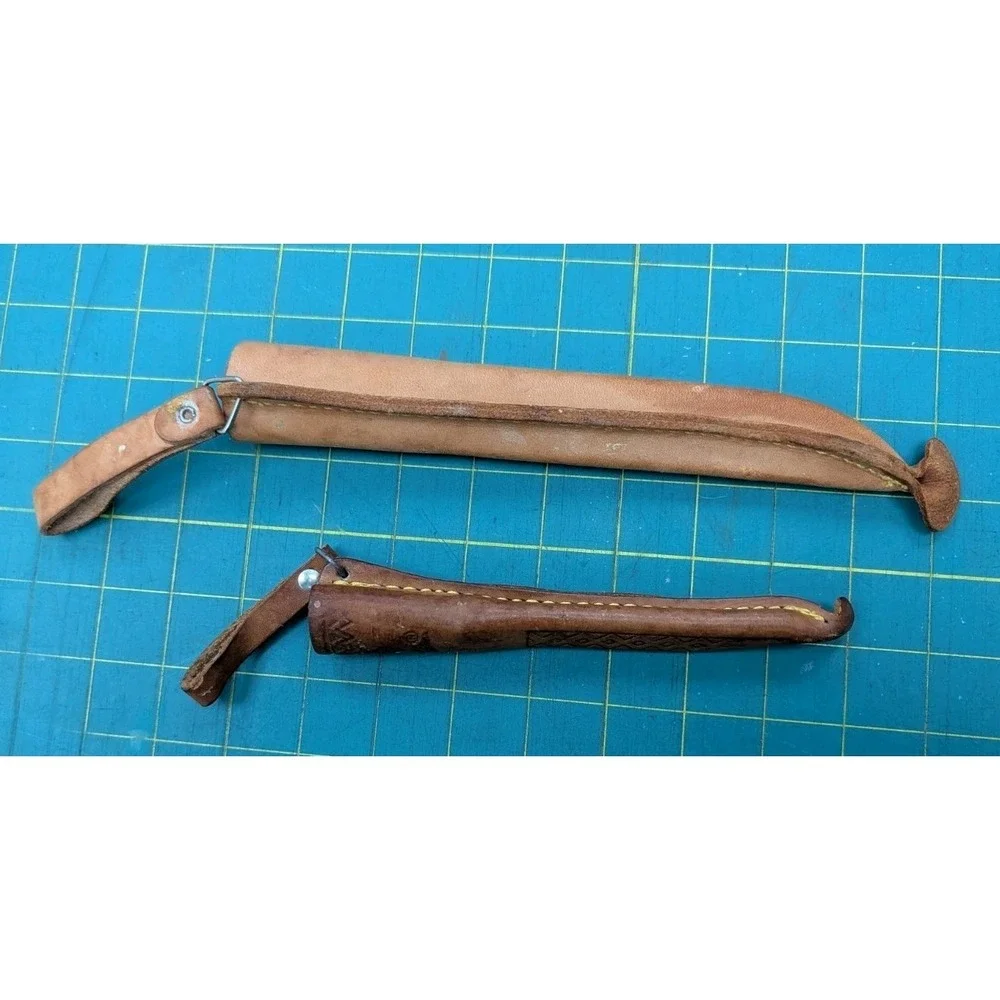 Leather Knife Sleeves Holders Set of 2 Tooled 9